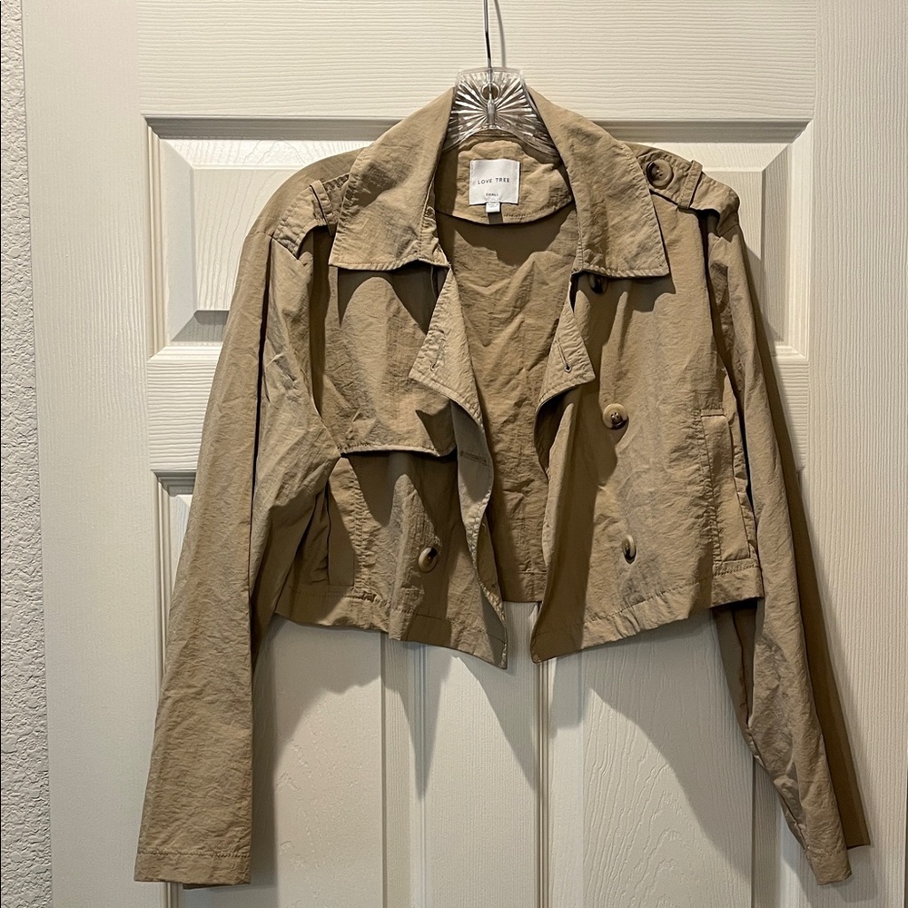 Love Tree Khaki Cropped Trench Coat